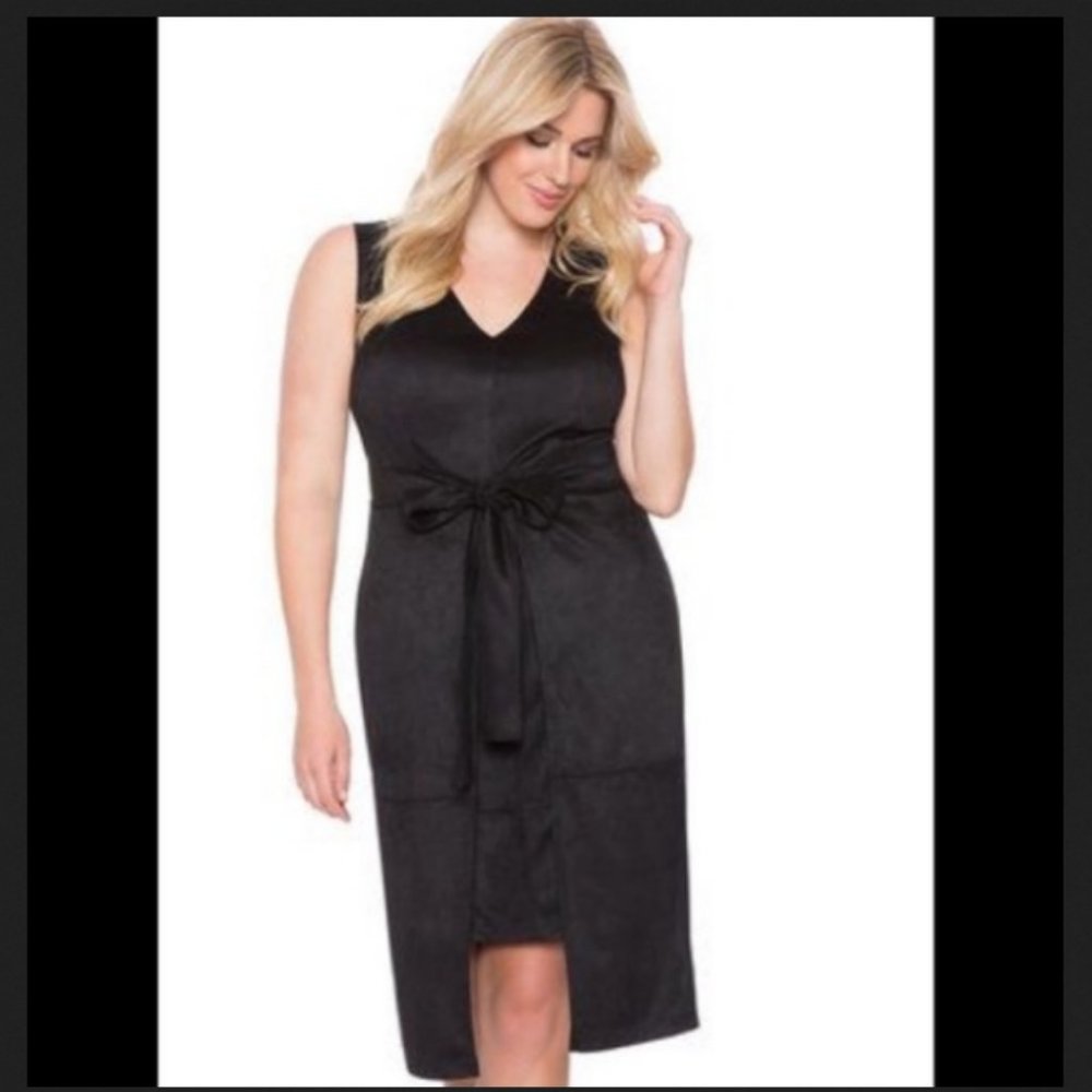 New! Eloquii Tie Front Faux Suede Sleeveless Dress